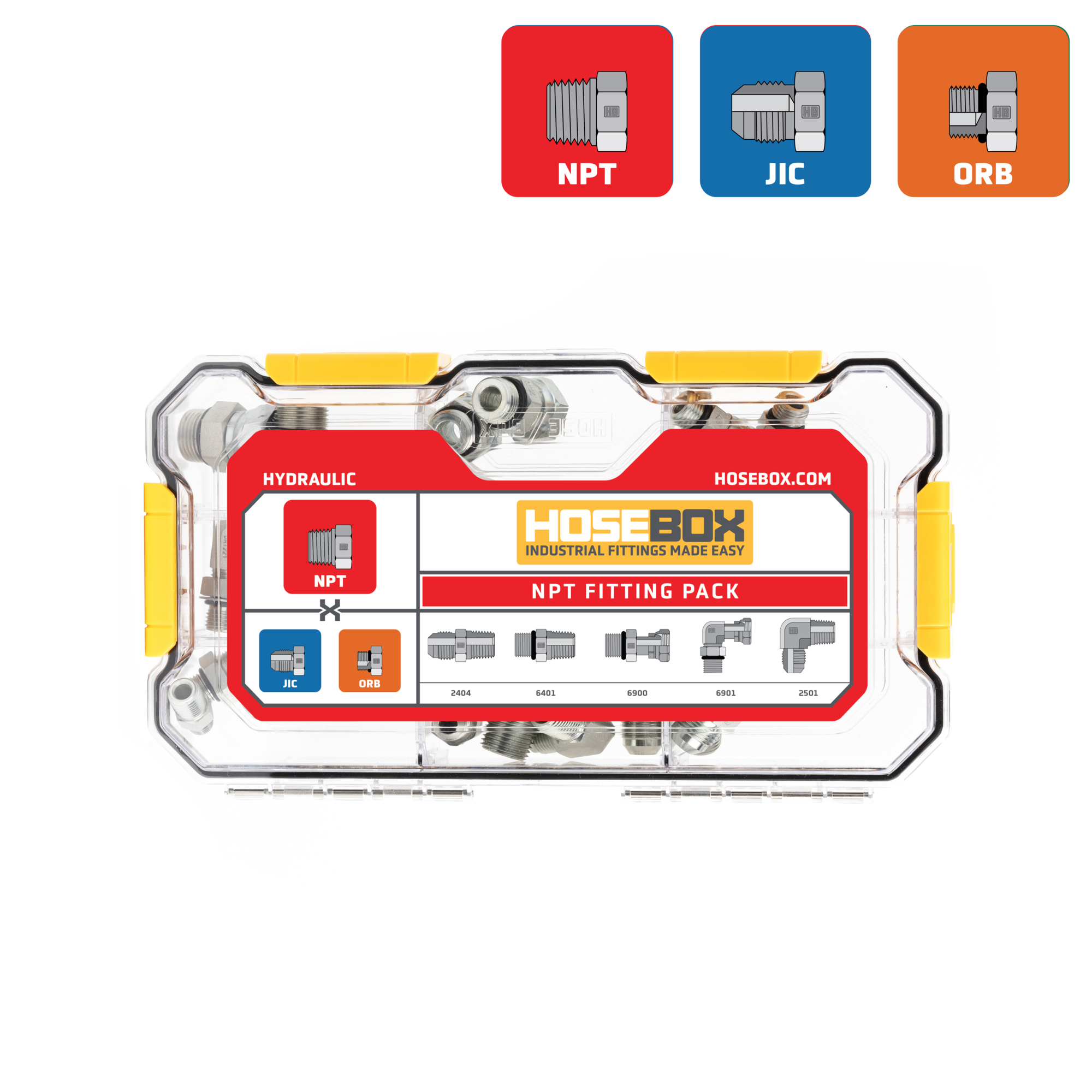 HoseBox, NPT - ORB - JIC KIT - 27 Adapters, Fitting Size Other in, Model# HBE2003-002